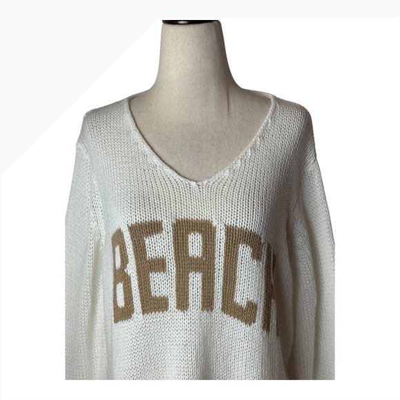 Wooden Ships Sweater Women Small White Tan Beach Lightweight Knit Pullover - Picture 3 of 10